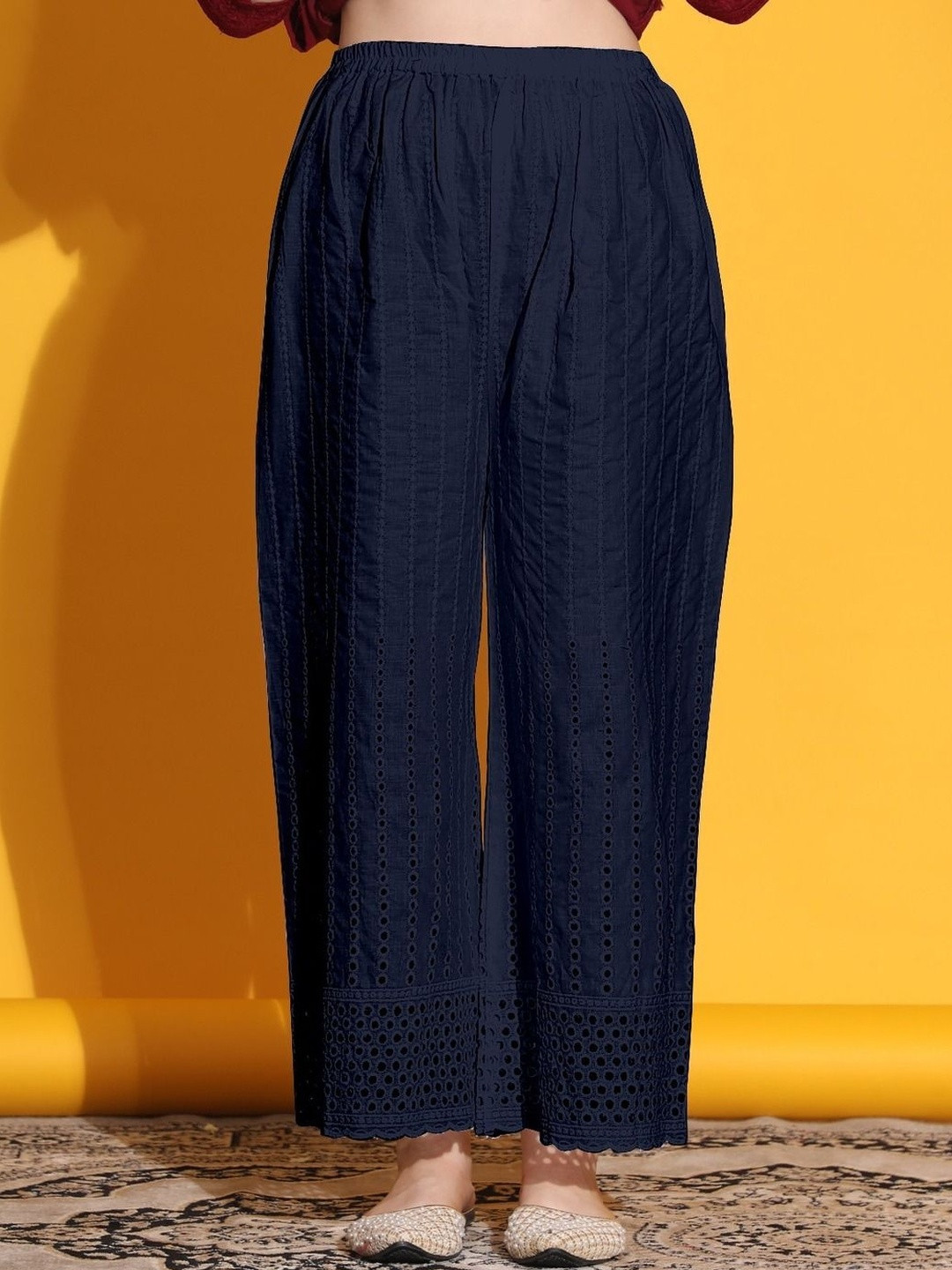 CORSICA Women Solid Blue Color Wide Leg Cotton Palazzo