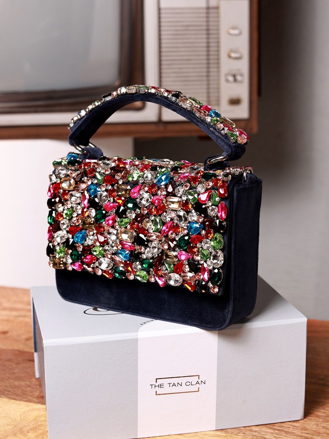 THE TAN CLAN Embellished Kylie Foldover Clutch
