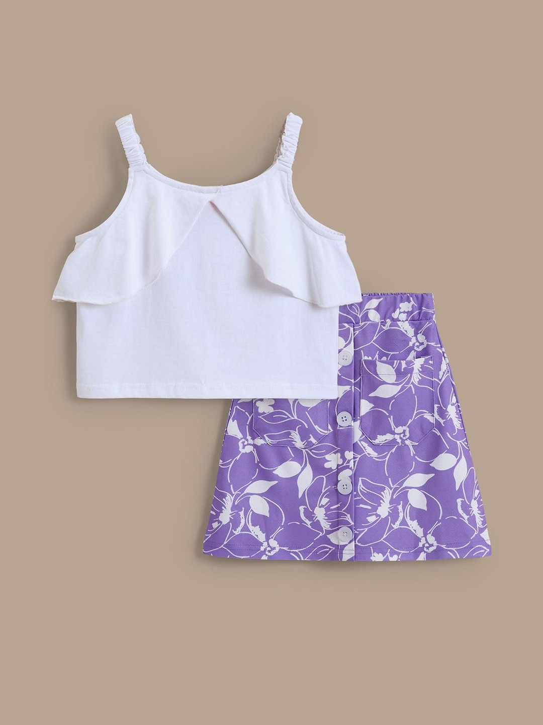 Hopscotch Girls White 2 Piece Tropical Print Cotton Blend Top with Skirt Set