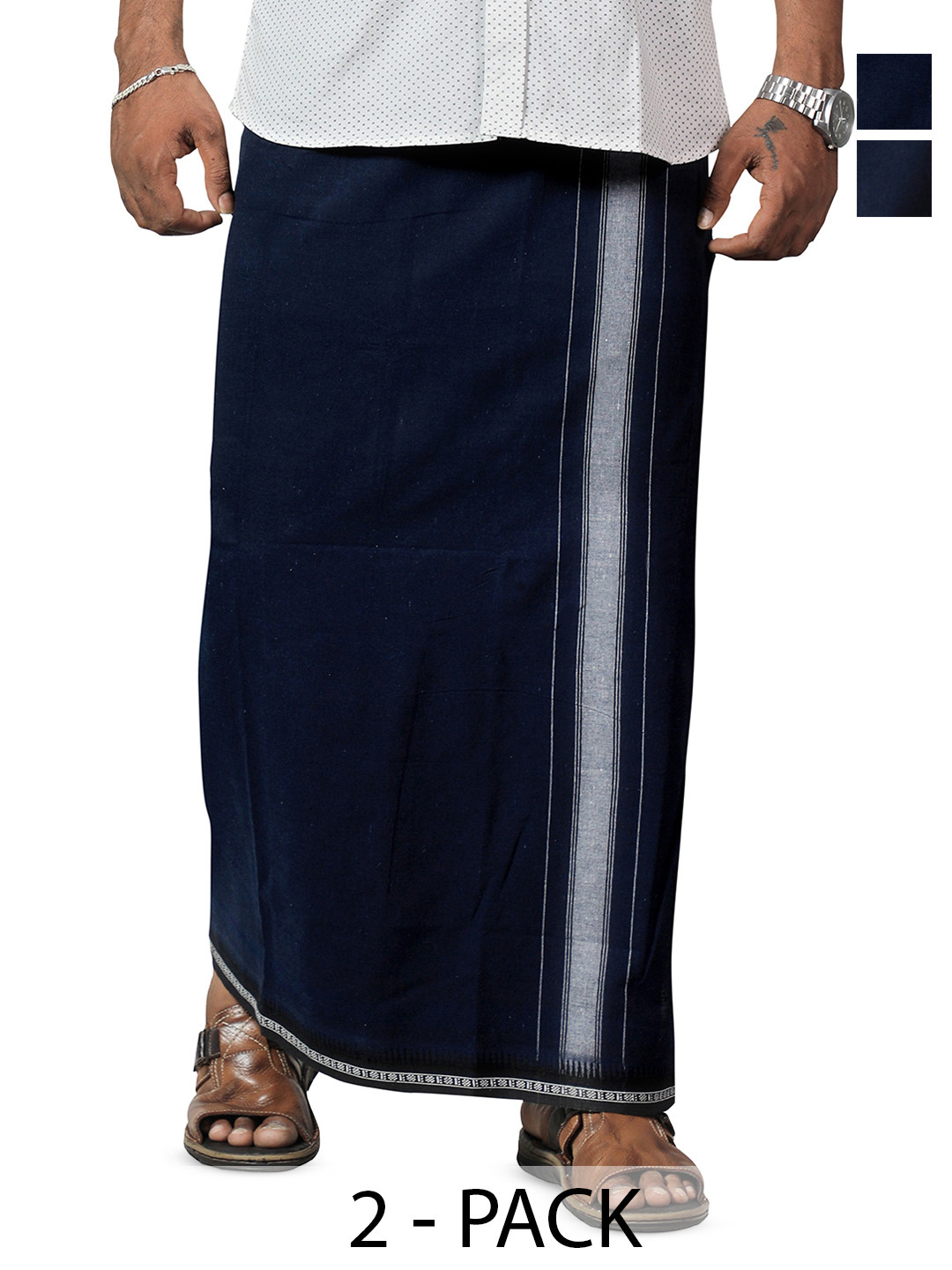 PRAKASAM COTTON Men Selection Of 2 Thalapathi Border Dhoties - 2mtr