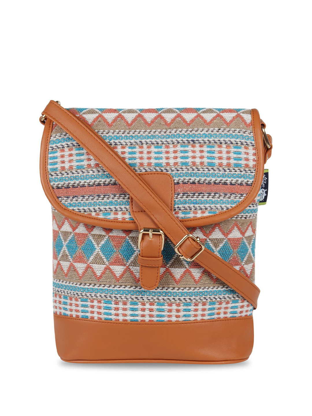 Kanvas Katha Women Geometric Self Design Crossbody Buckle Detail Sling Bag