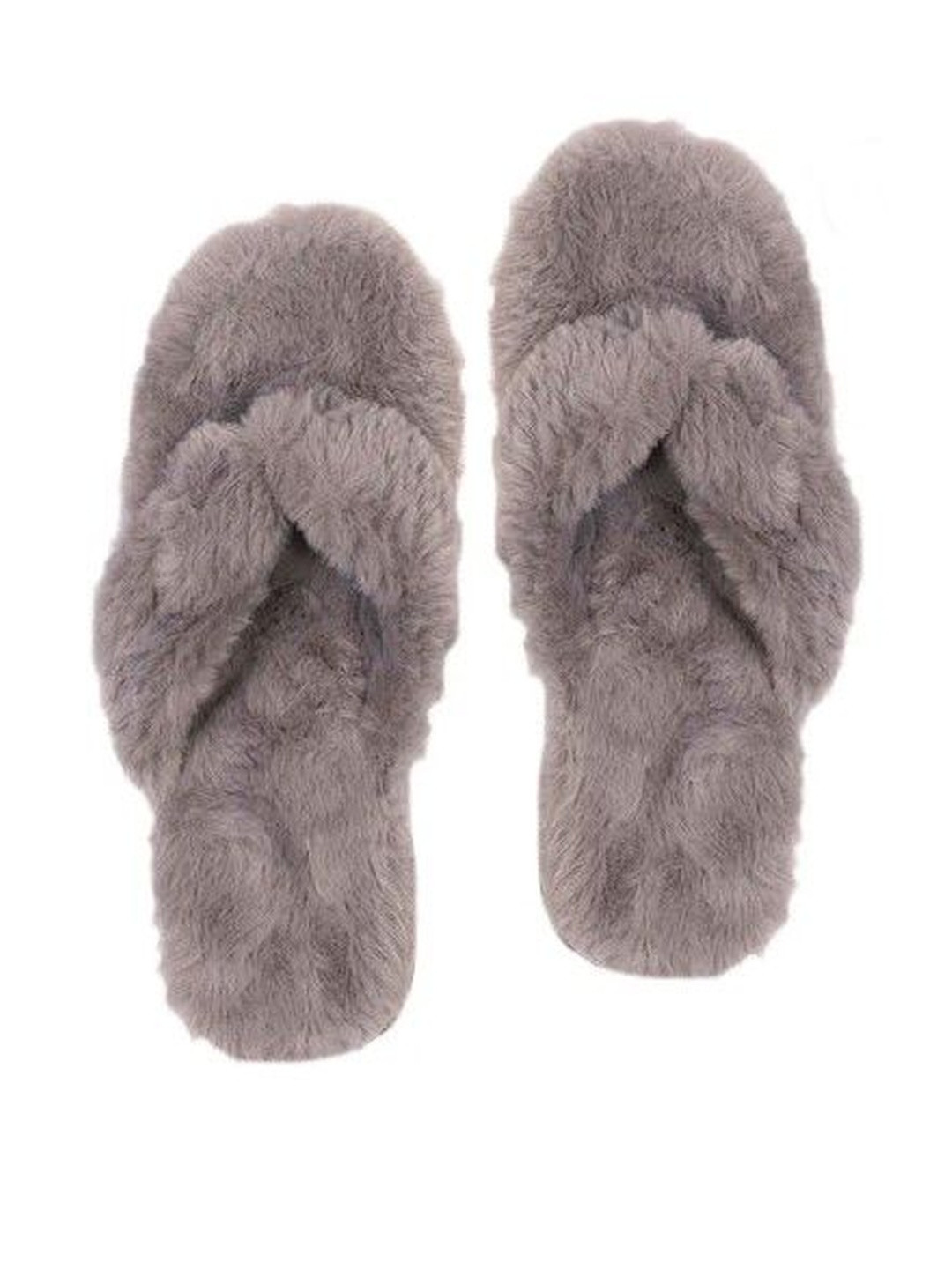 M 2 C Women Grey Faux Fur Flip Flops
