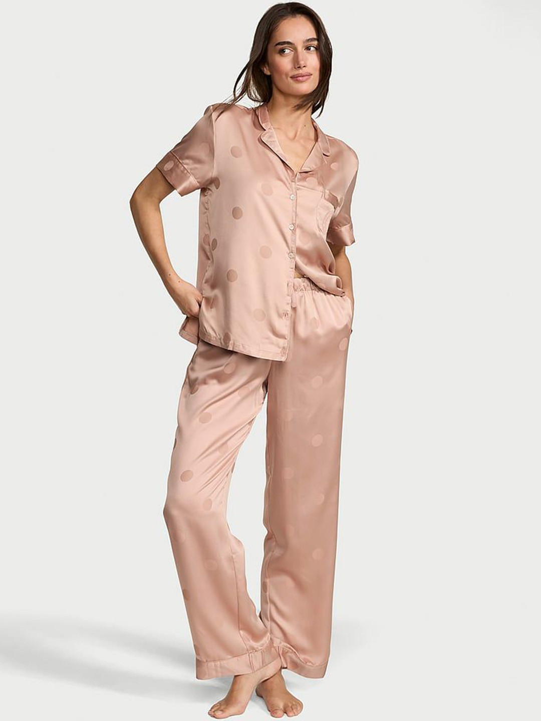 Victoria's Secret Satin Polka Dots Printed Shirt & Pyjamas