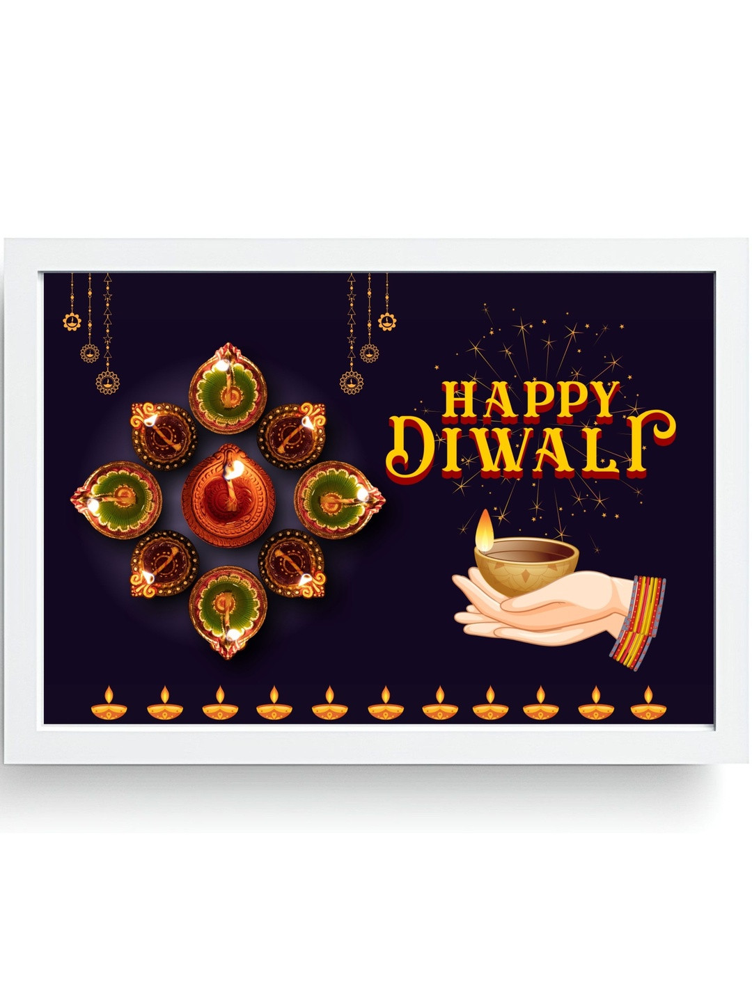 Aisha Decorz White Single Piece Happy Diwali Wall Art
