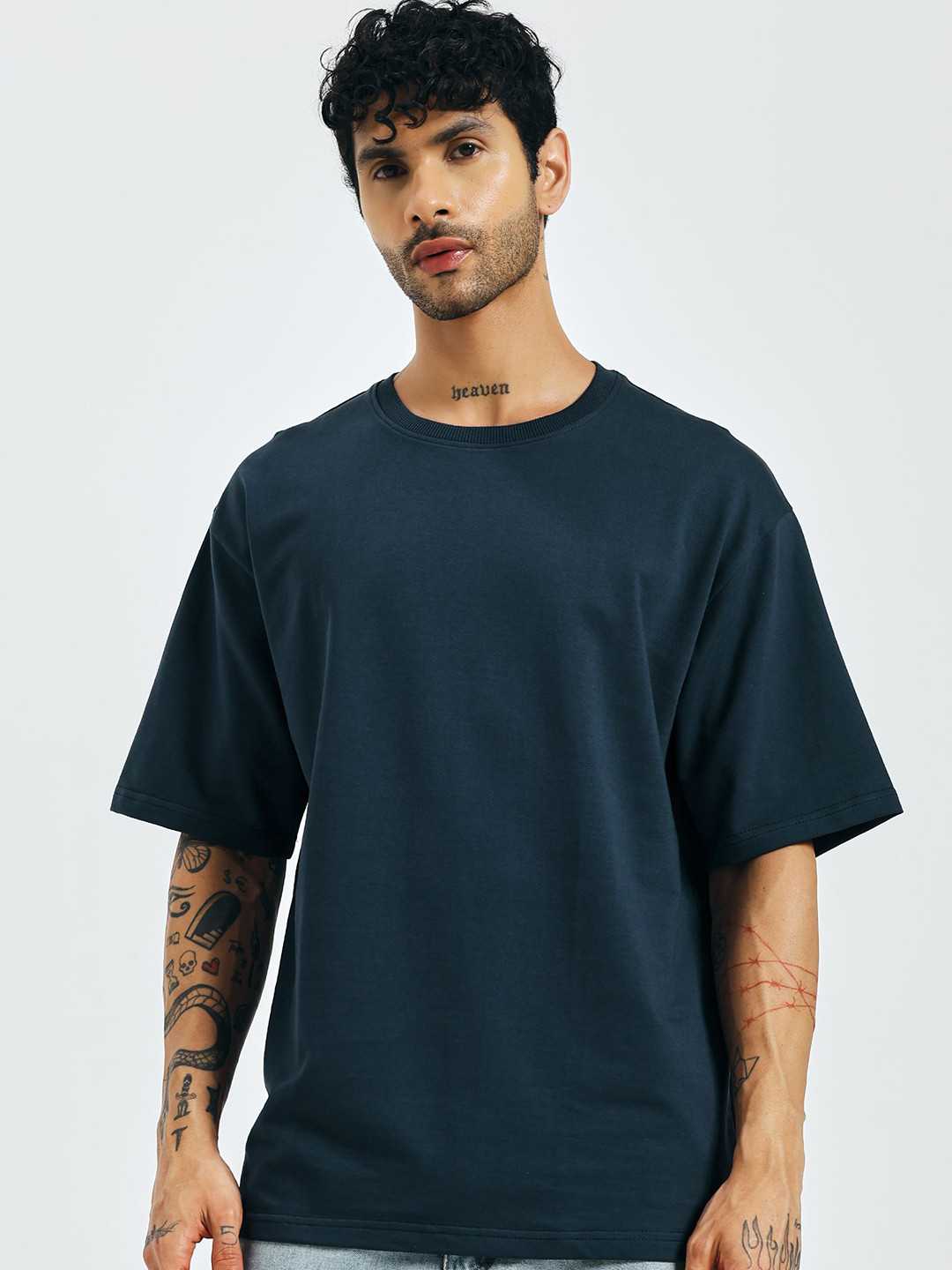 KOR Men Blue Drop-Shoulder Sleeves T-shirt