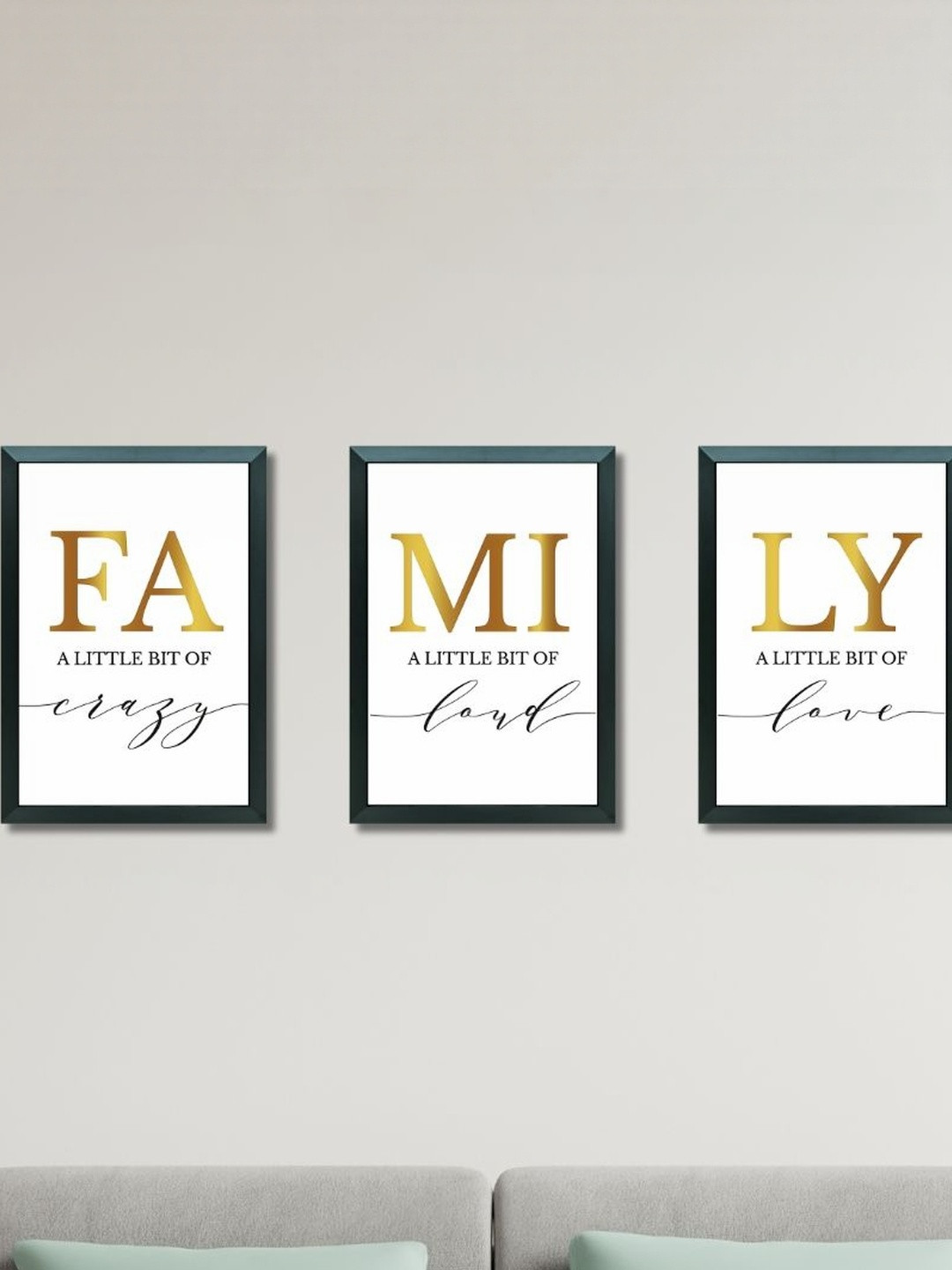 Aisha Decorz Black Set of 3 Wooden Family Wall Paintings
