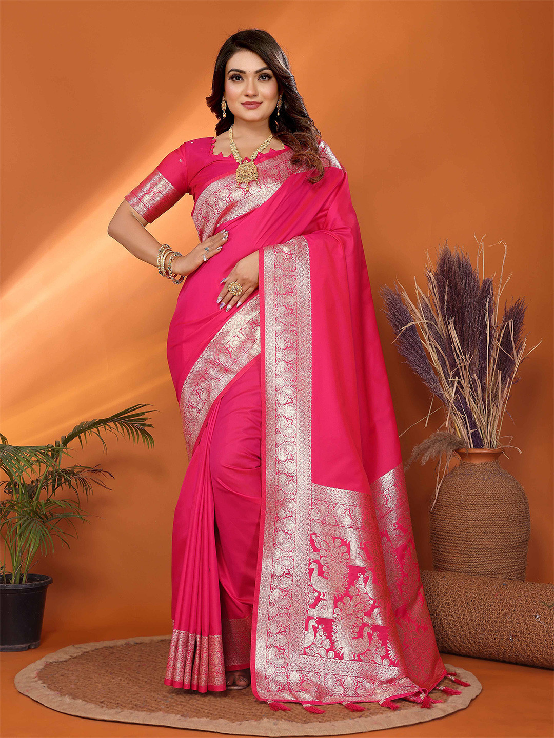 Ekta Textiles Zari Work Art Silk Banarasi Saree With Blouse