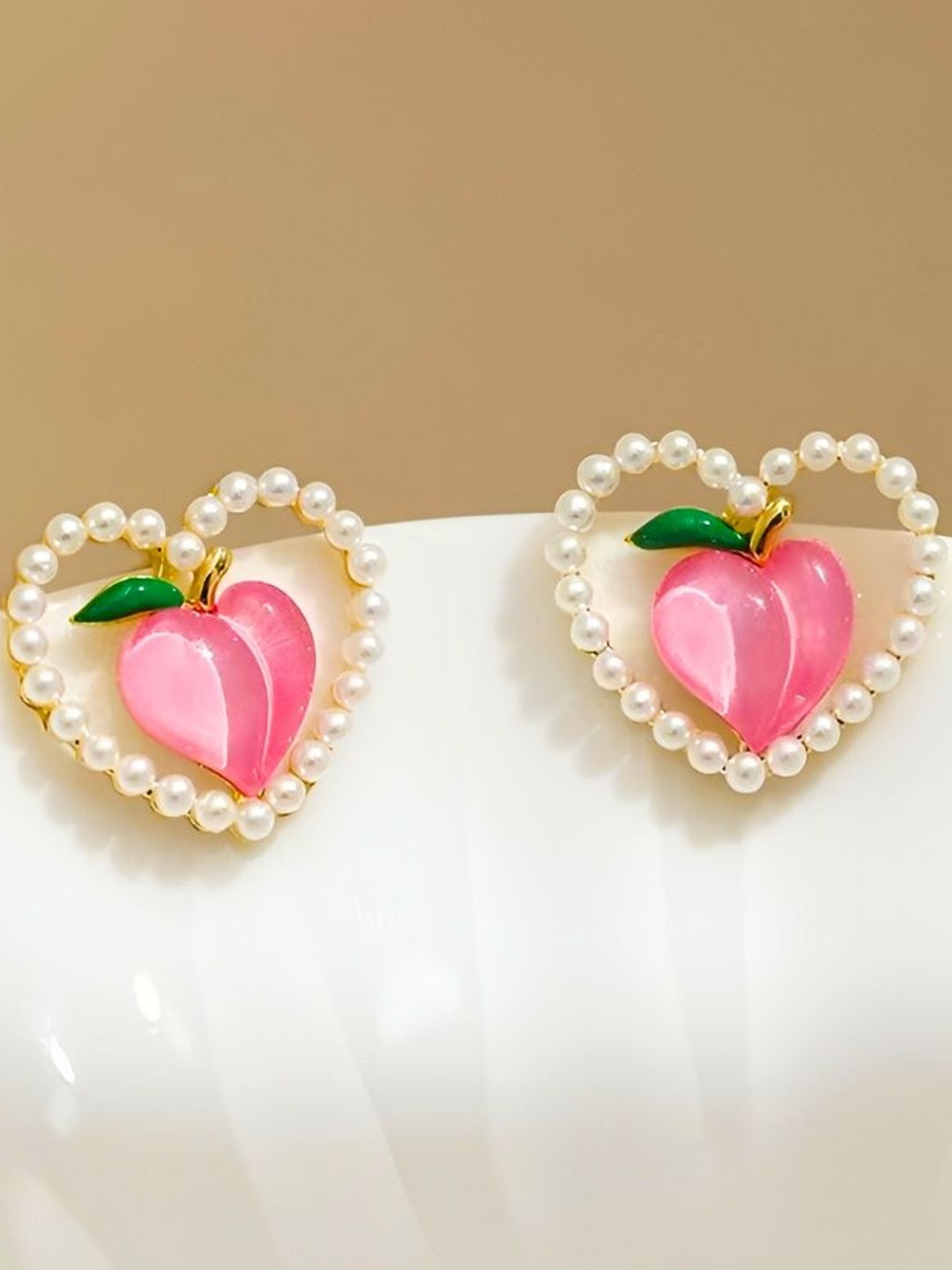 DressBerry Women Alloy Heart Pink Pearl Stud Style Korean Earrings