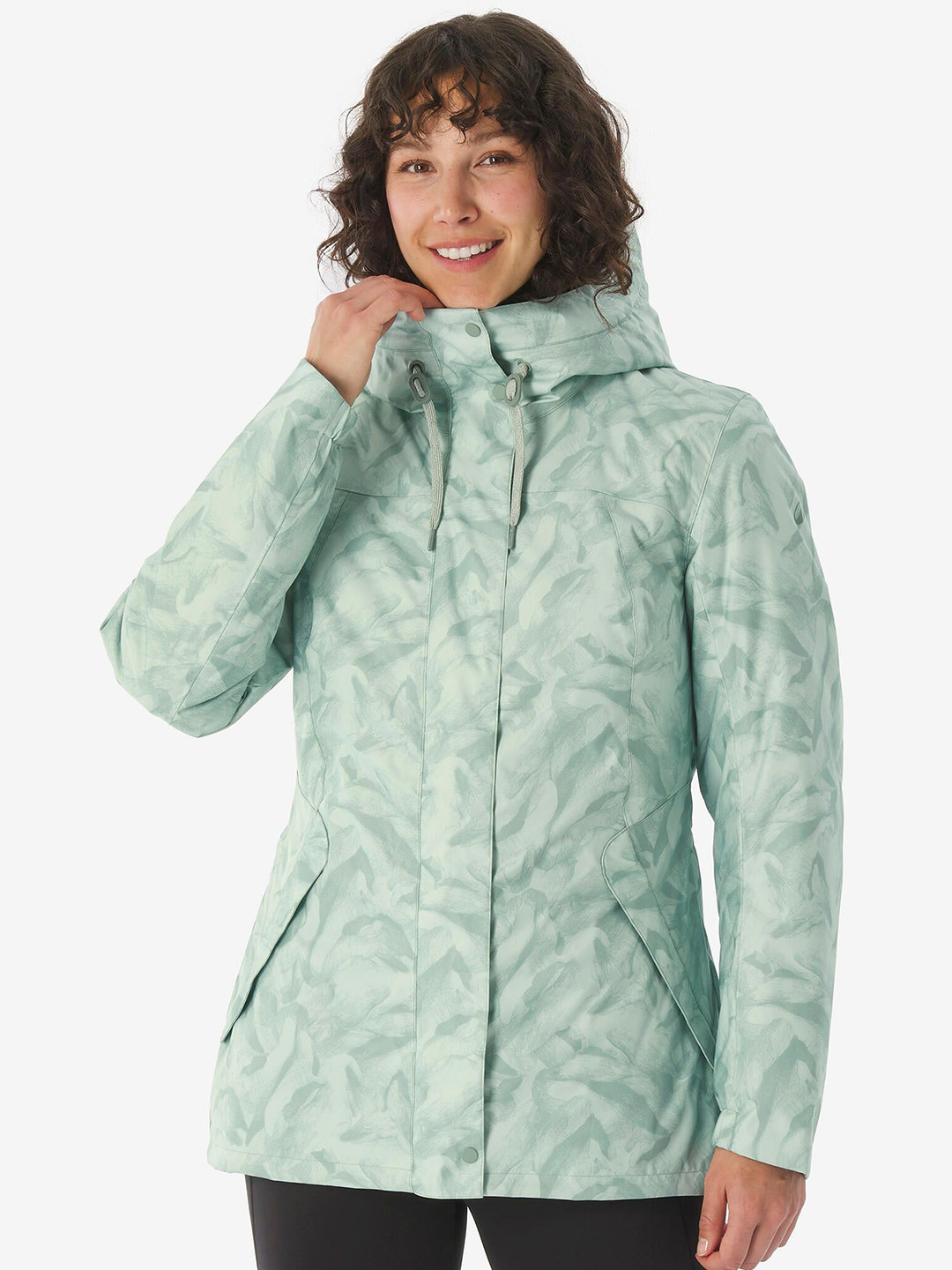 Decathlon QUECHUA Women Green Waterproof Hiking Jacket Upto -10 deg C