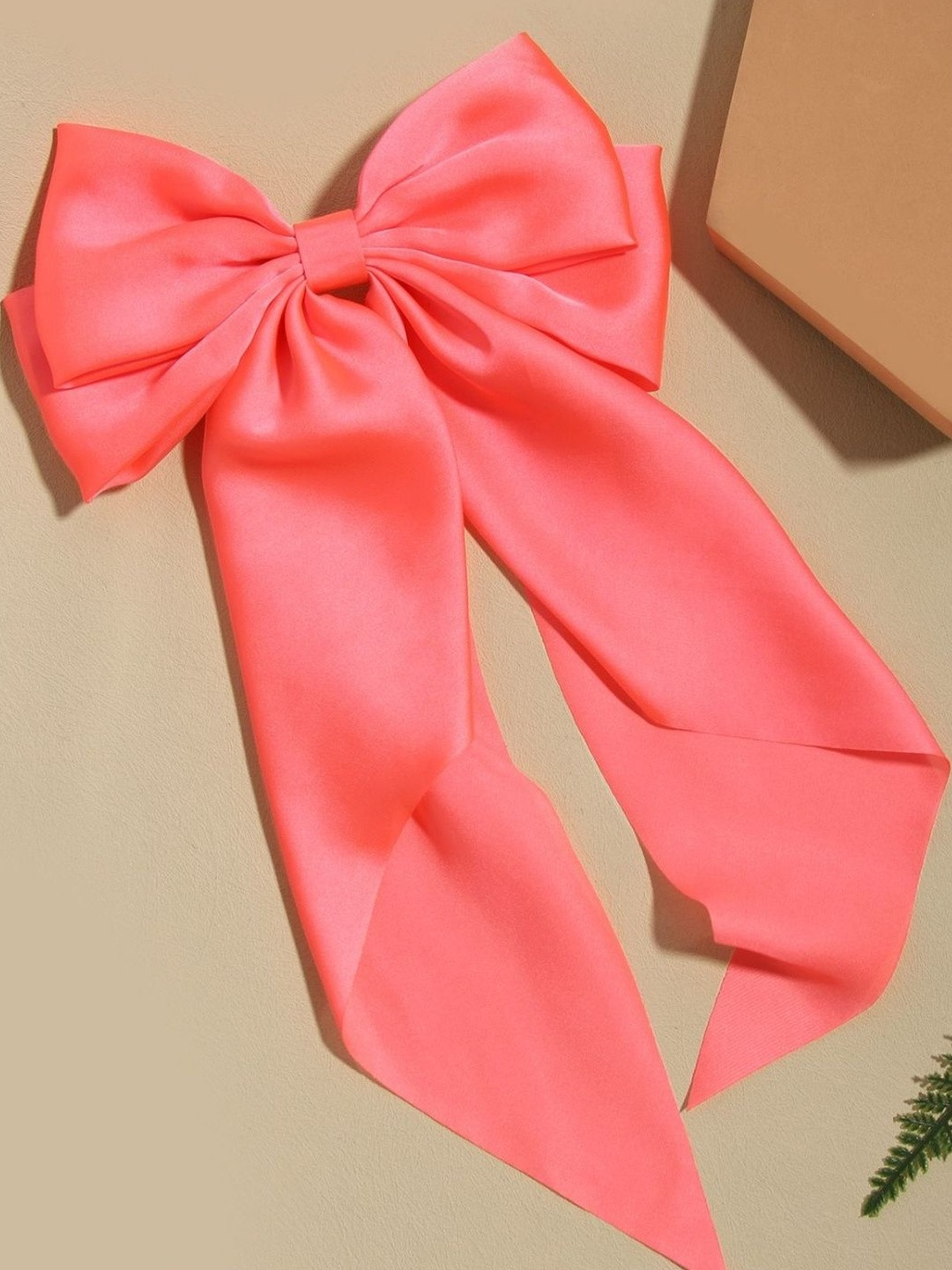 Rovlina Women Peach Satin Hair Bow Clips