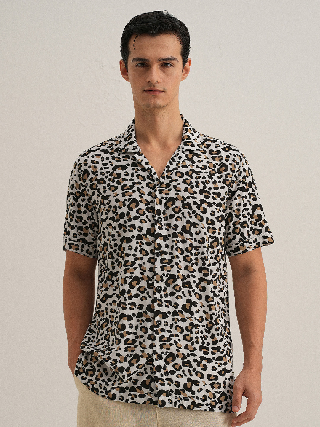 Banana Club Men Classic Animal Print Half Sleeve Shirt