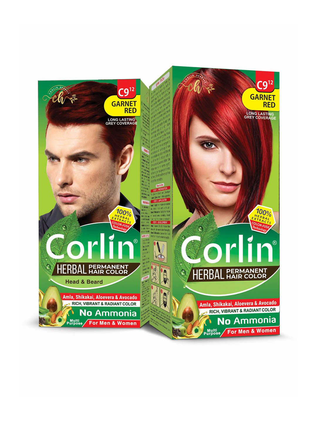 corlin Set Of 2 Herbal Permanent Hair Color Cream - 100 g Each - Garnet Red
