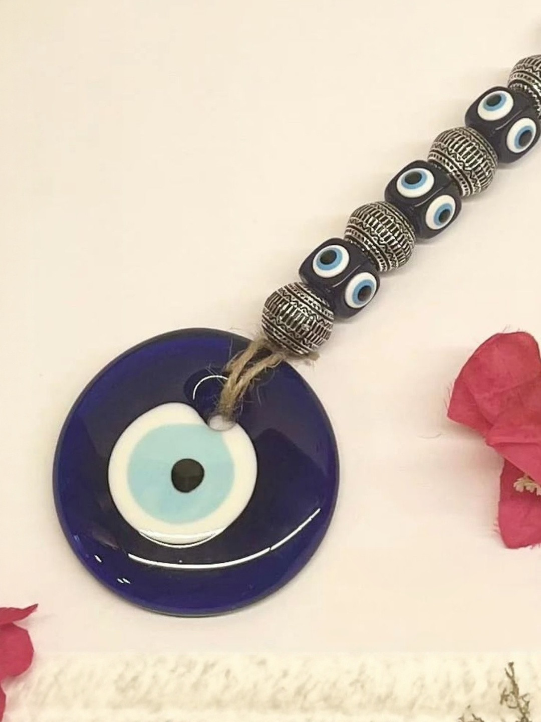 BLUE BEADS Blue & Silver-Toned Evil Eye Beads Glass Door Hanging