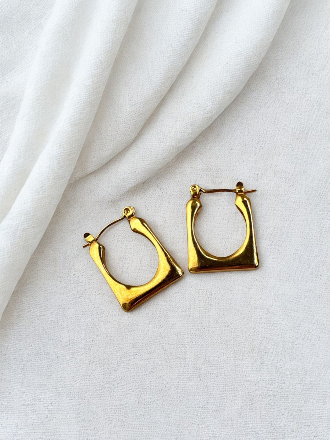 The Jewellery Tale Stainless Steel Gold-Plated Square Shaped Hoop Earrings