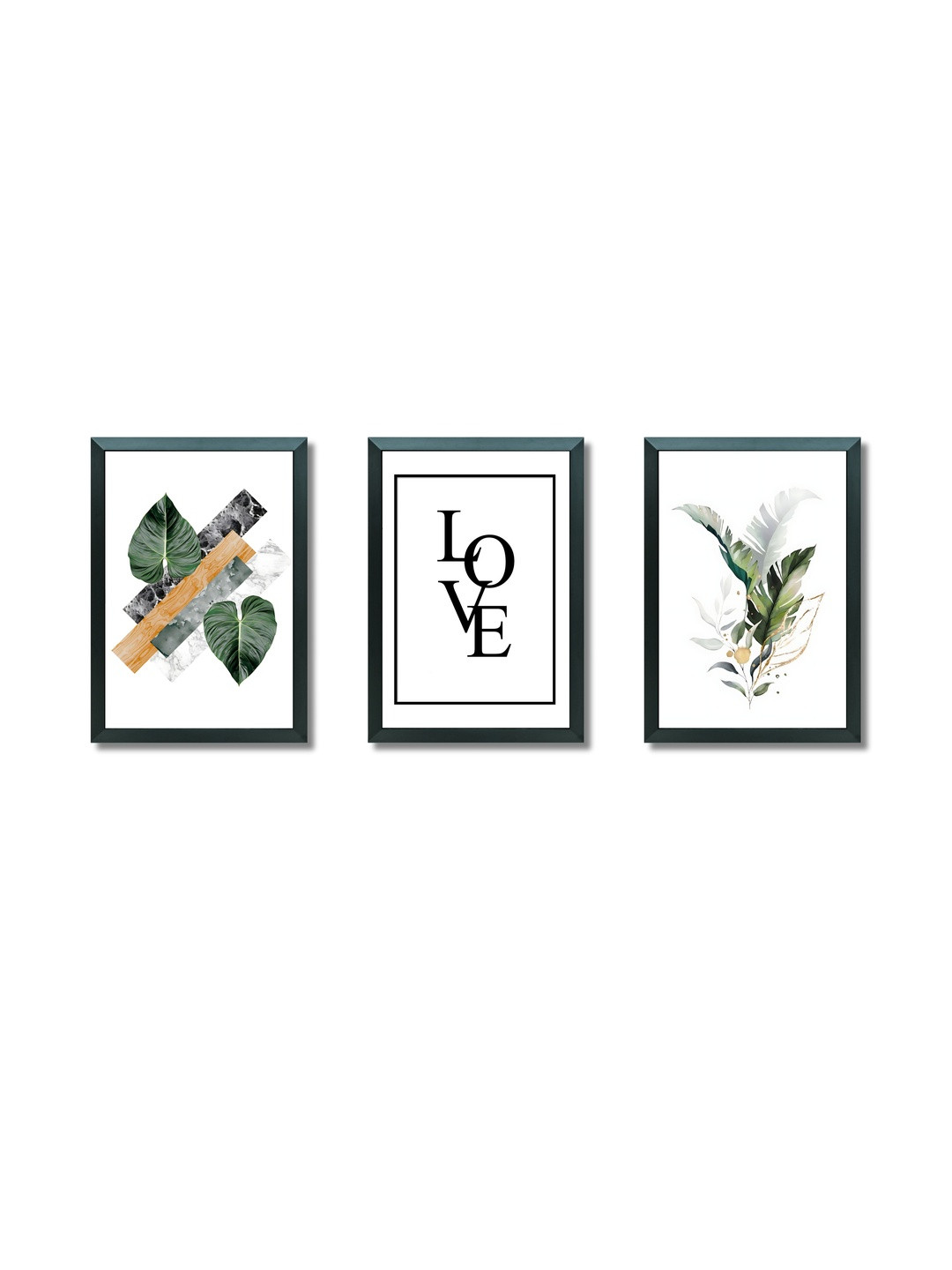 Aisha Decorz Black Set of 3 Piece Wood Floral And Botanical Wall Photographs