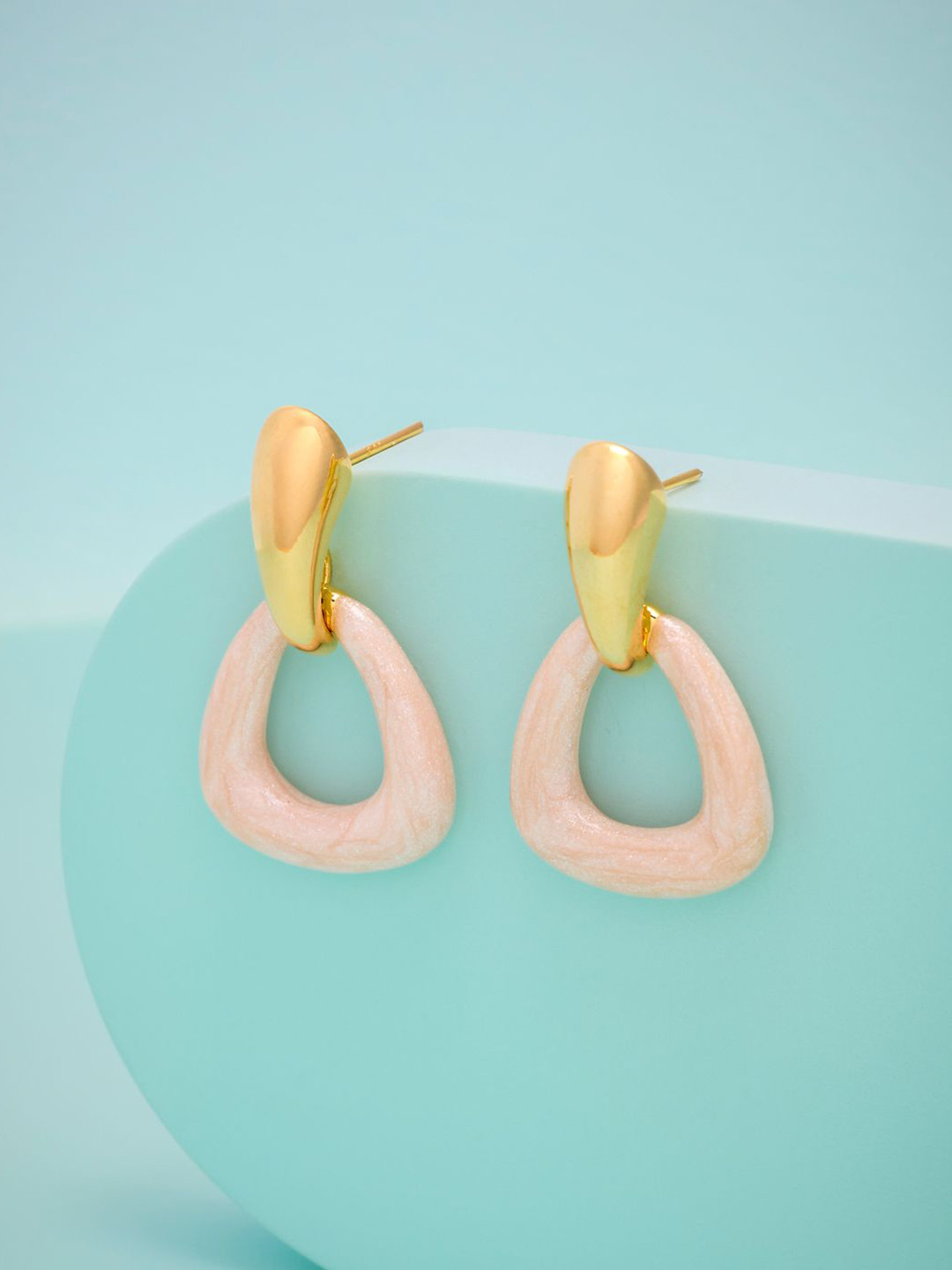 Kushal's Fashion Jewellery Gold-Plated Triangular Shaped Zircon Studded Studs Earrings