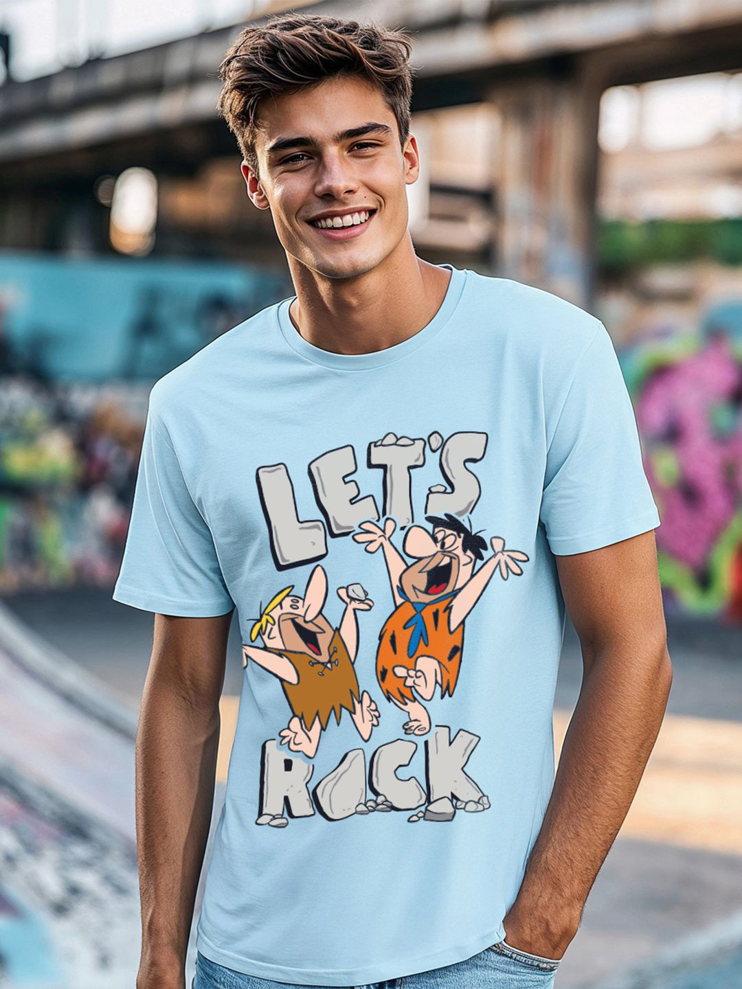 Bewakoof OFFICIAL CARTOON NETWORK MERCHANDISE Men's Rock N Roll Graphic Printed T-shirt