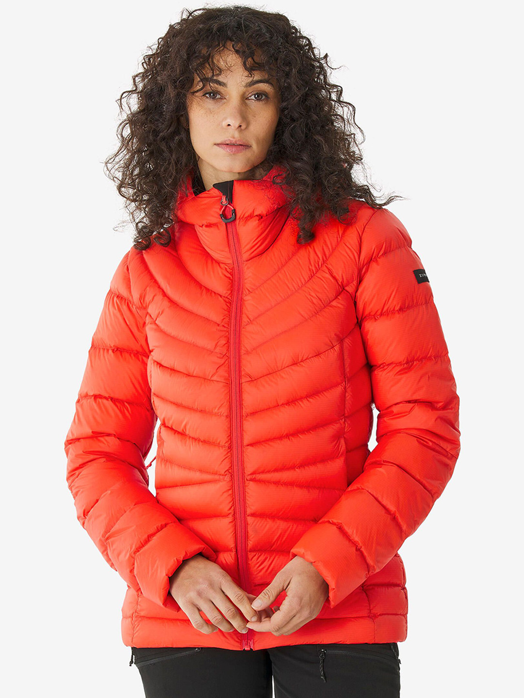 Decathlon SIMOND Women Red Hooded Down Trekking Jacket Upto -10 deg C