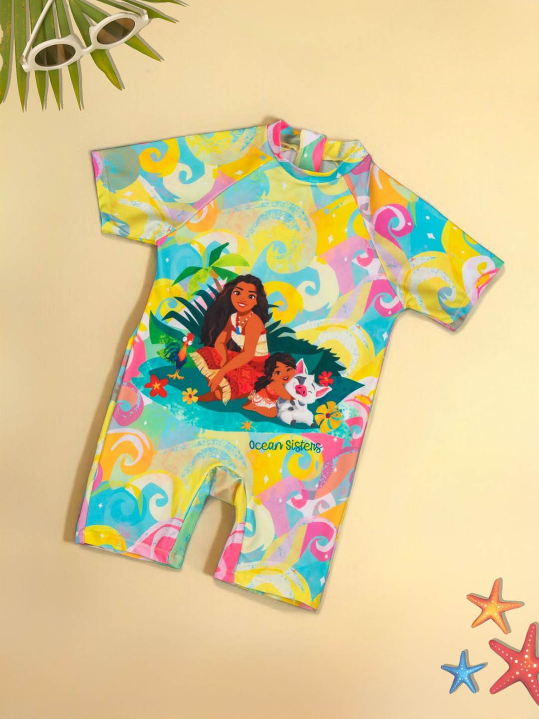 Yellow Bee Girls Disney Moana Printed Swimsuit