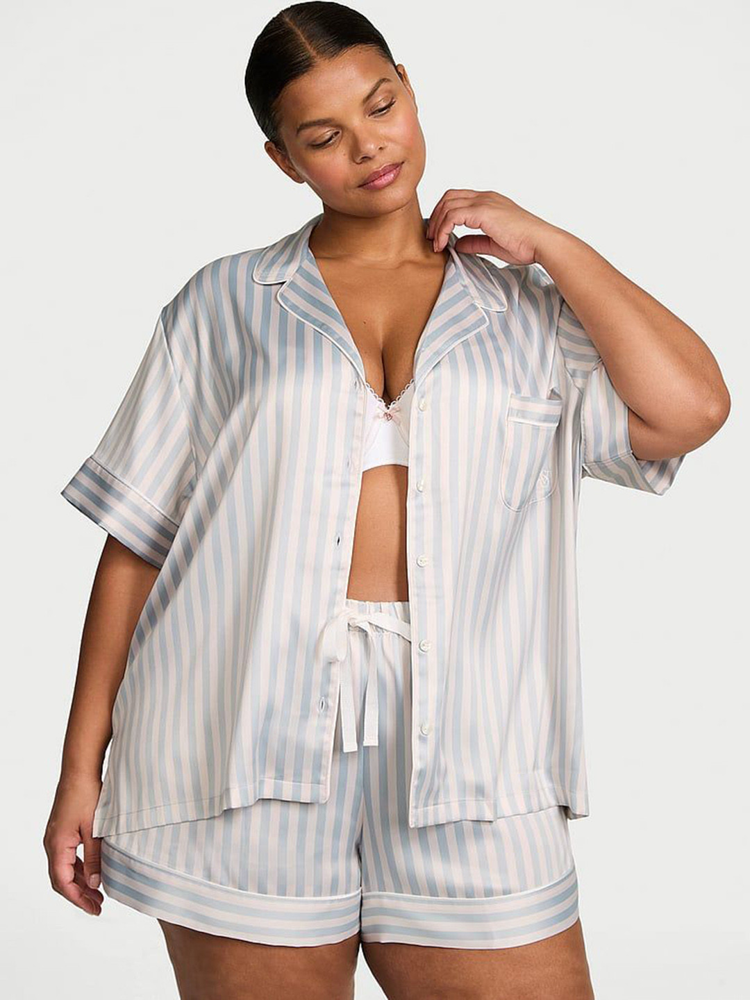 Victoria's Secret Striped Lapel Collar Shirt & Short Pajama