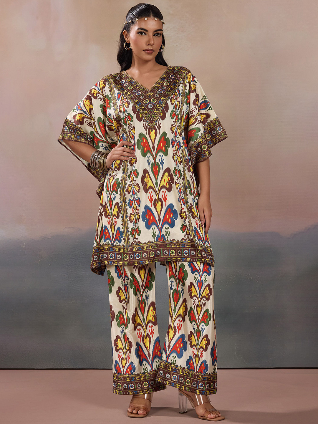 LABEL AARNA Tribal Tales Women Silk Crepe with Digital Print Kurta & Palazzos Co-ord Set