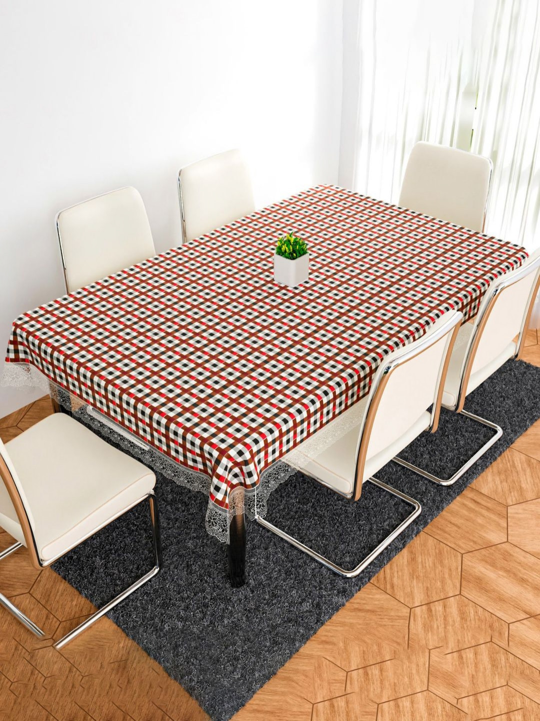 Aura Barik Check Anti-Skid 6-Seater Plastic Table Cover