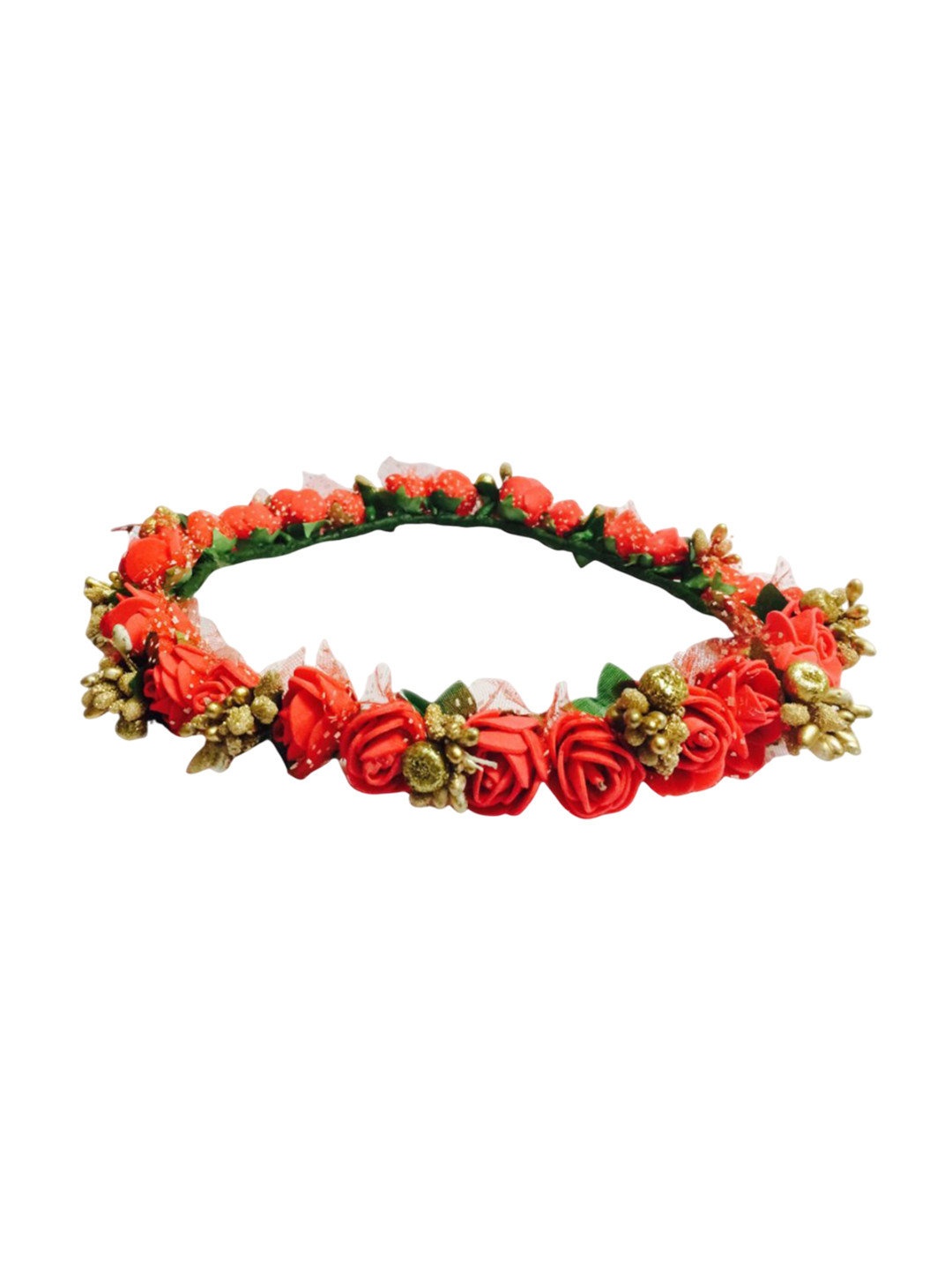 Loops n knots Red & Golden Floral Tiara Crown