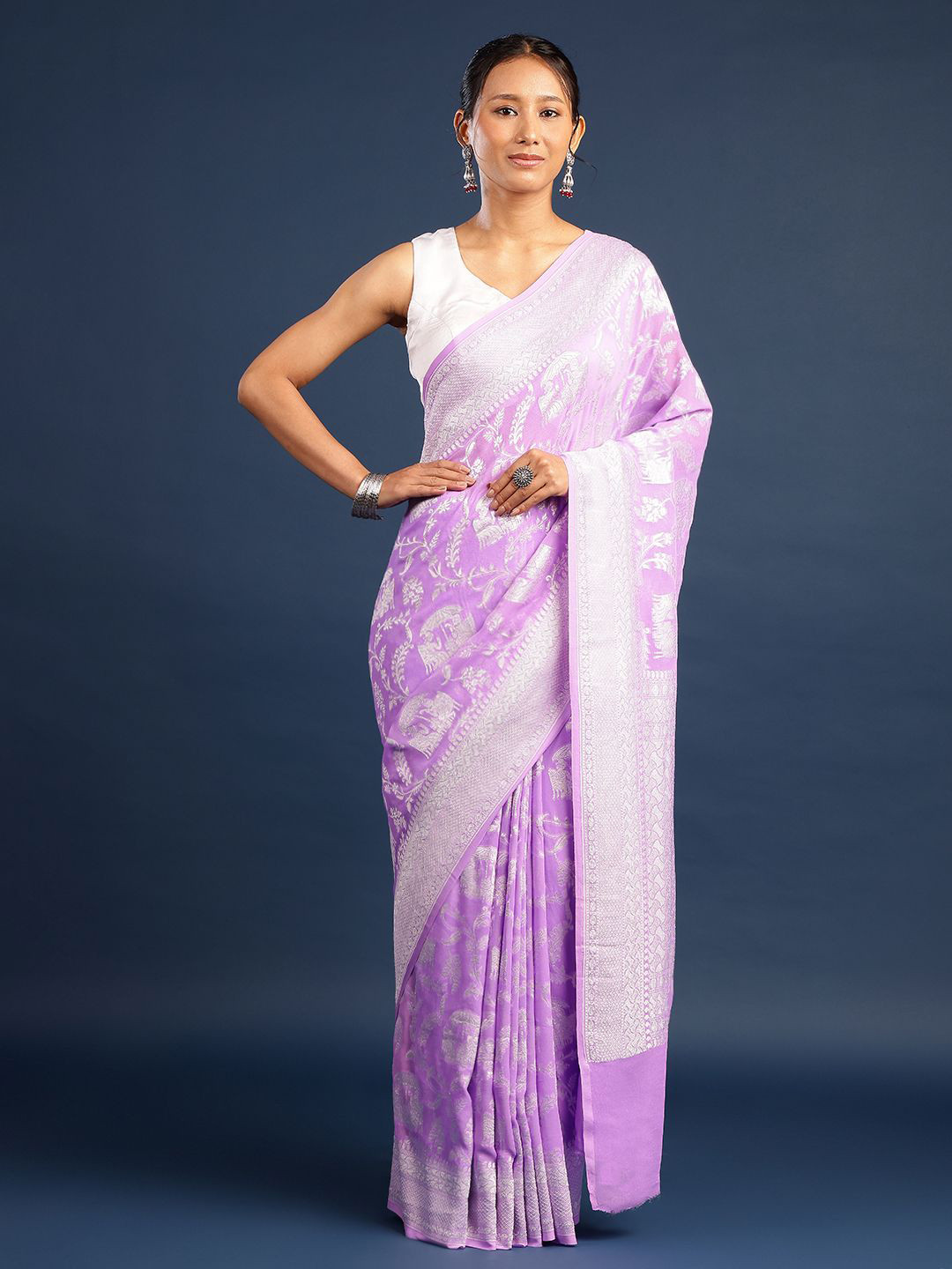 SAREESHADOW Lavender Handwoven & Art Silk Saree With Unstitched Blouse Piece