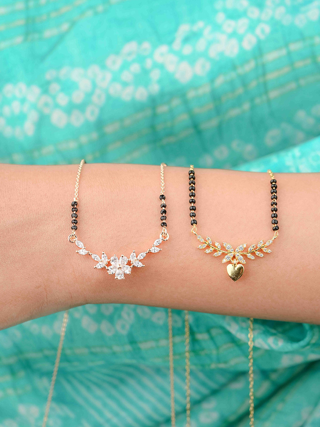 Zeraki Jewels Nora & Mahira Set of 2 Gold-Plated Stone Studded & Beaded Mangalsutra