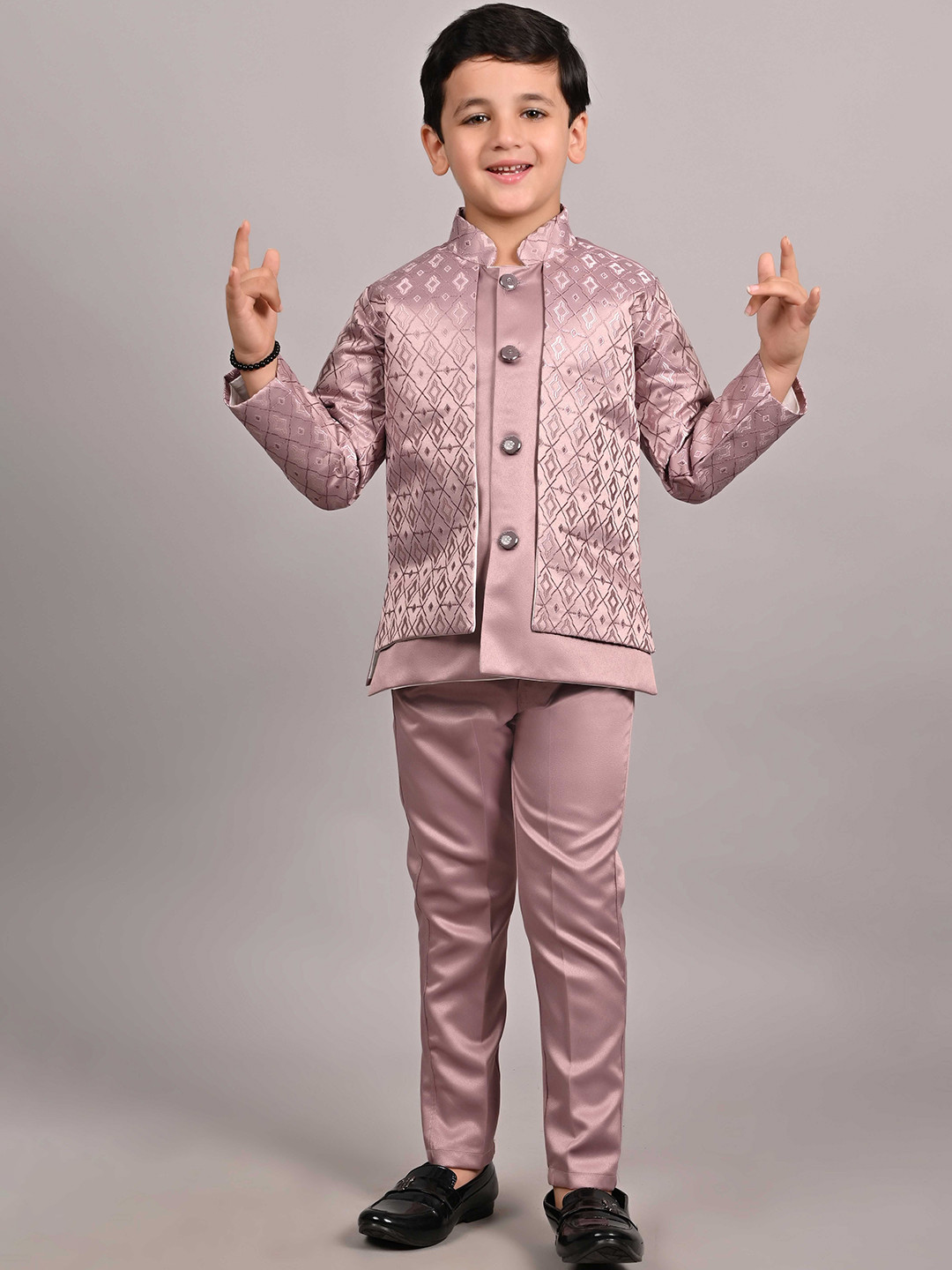 BAESD Boys Printed Mandarin Collar Indo Western 2 Piece Suit Set