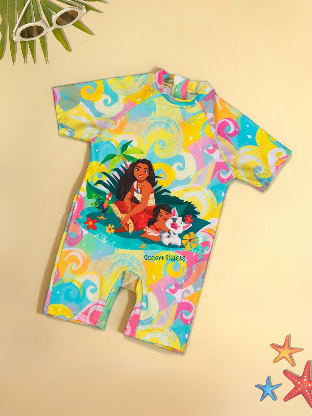 Yellow Bee Girls Disney Moana With Ocean Design Printed Medium Coverage Legsuit