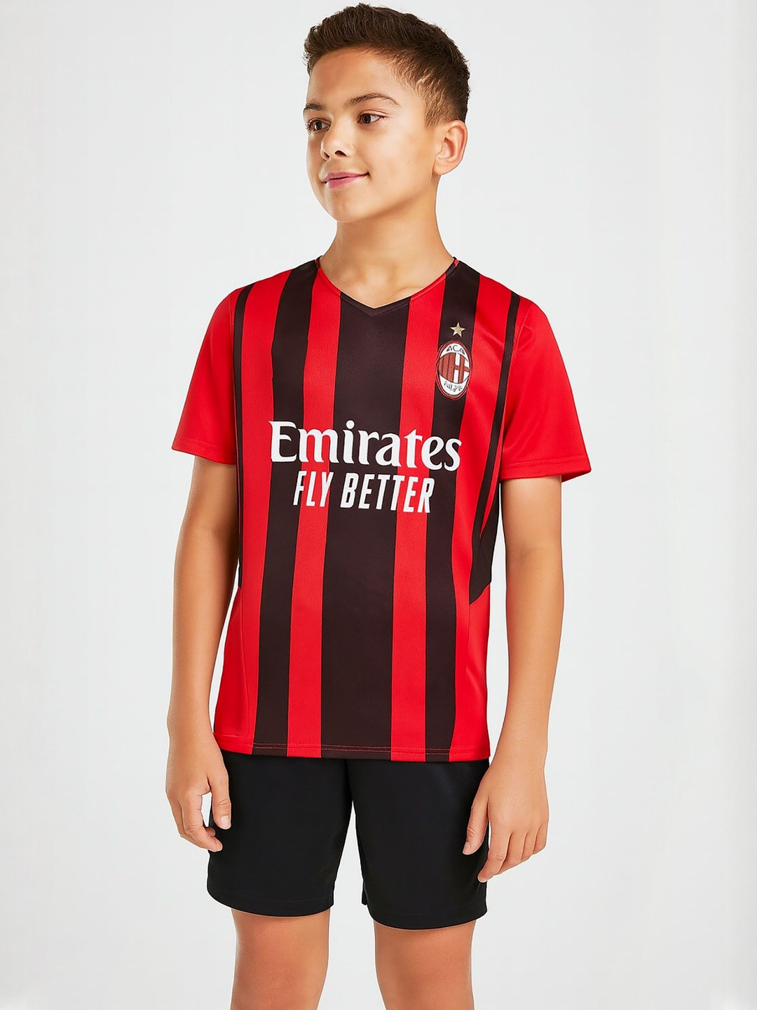 Dostitch Boys A C Milan V-Neck Dri-FIT T-shirt