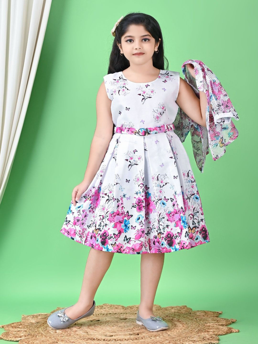 BARKAT DESIGNING PLANET Floral Print Flutter Sleeve Fit & Flare Dress