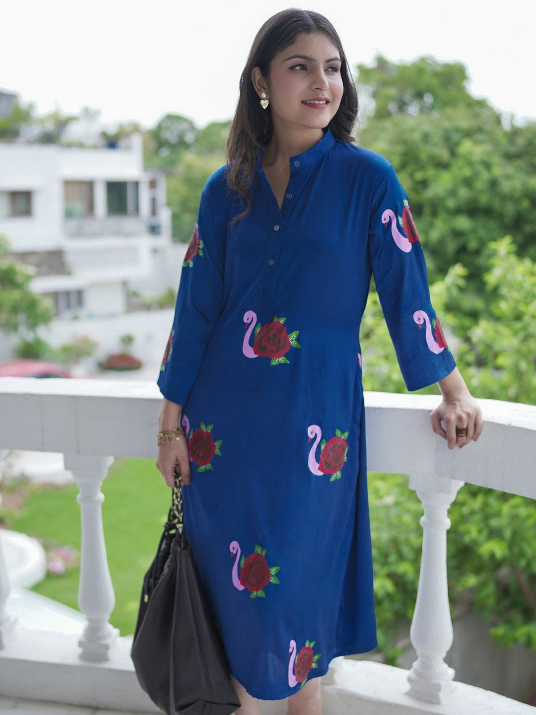 OCTOBER Egyptian Blue Handpainted Organic Satin Dress