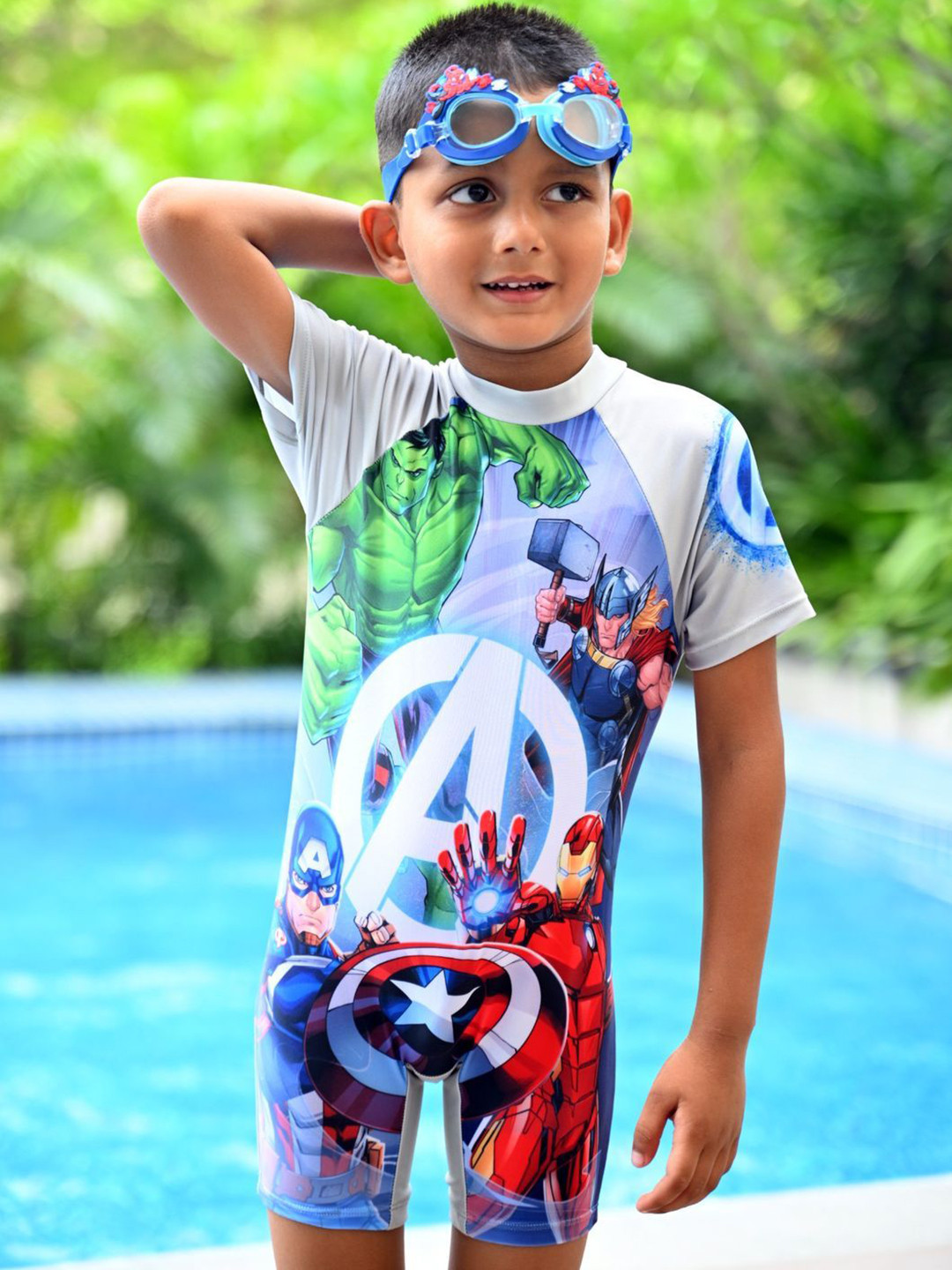 Yellow Bee Boys Marvel Avengers Printed Legsuit Swimwear