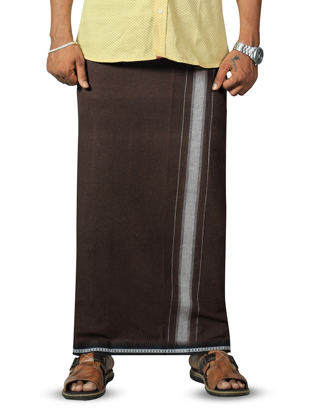PRAKASAM COTTON Men Thalapathi Border Dhotie - 2 mtr