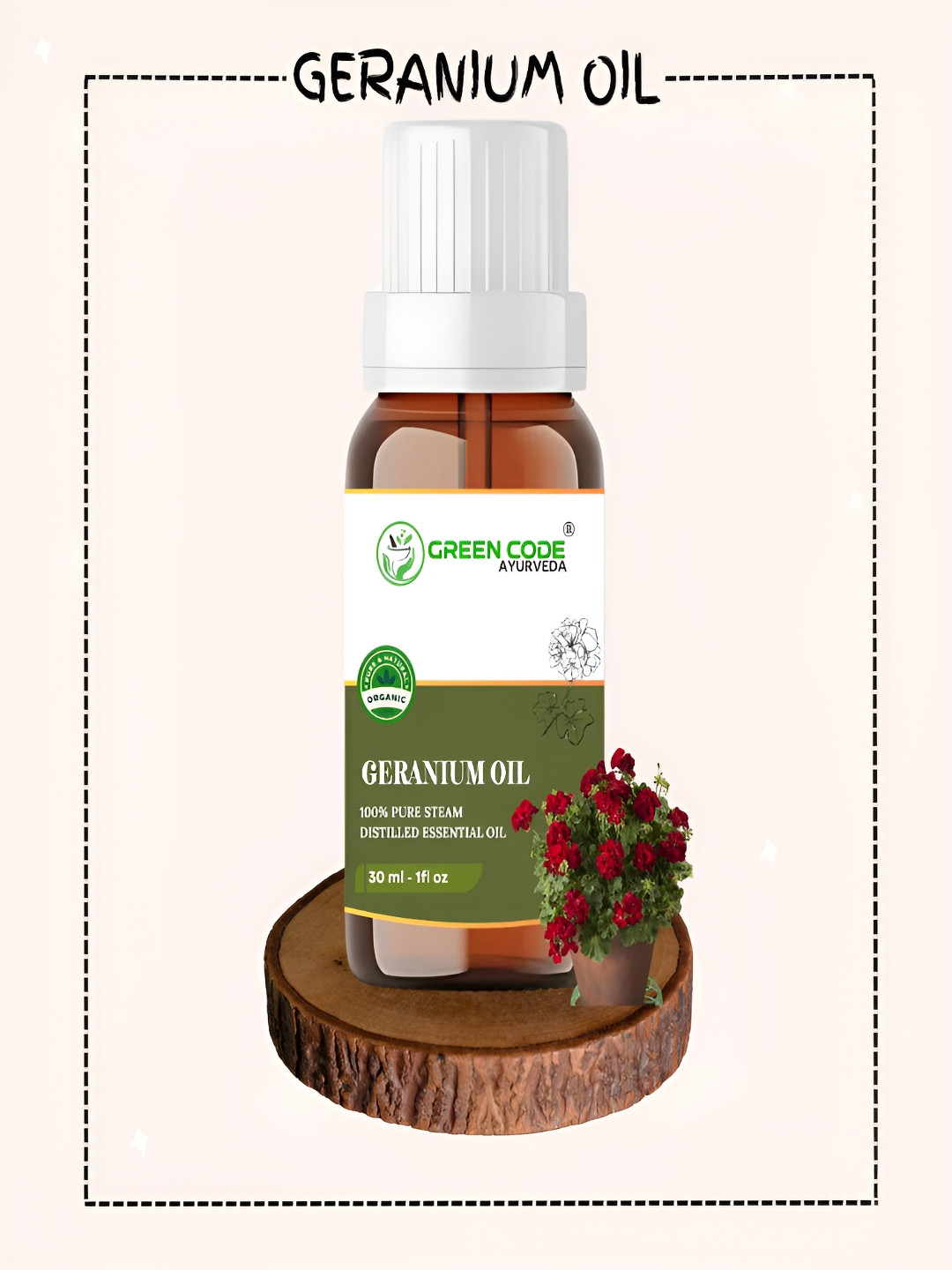 GREEN CODE AYURVEDA 100% Pure Steam Geranium Distilled Essential Oil - 30 ml