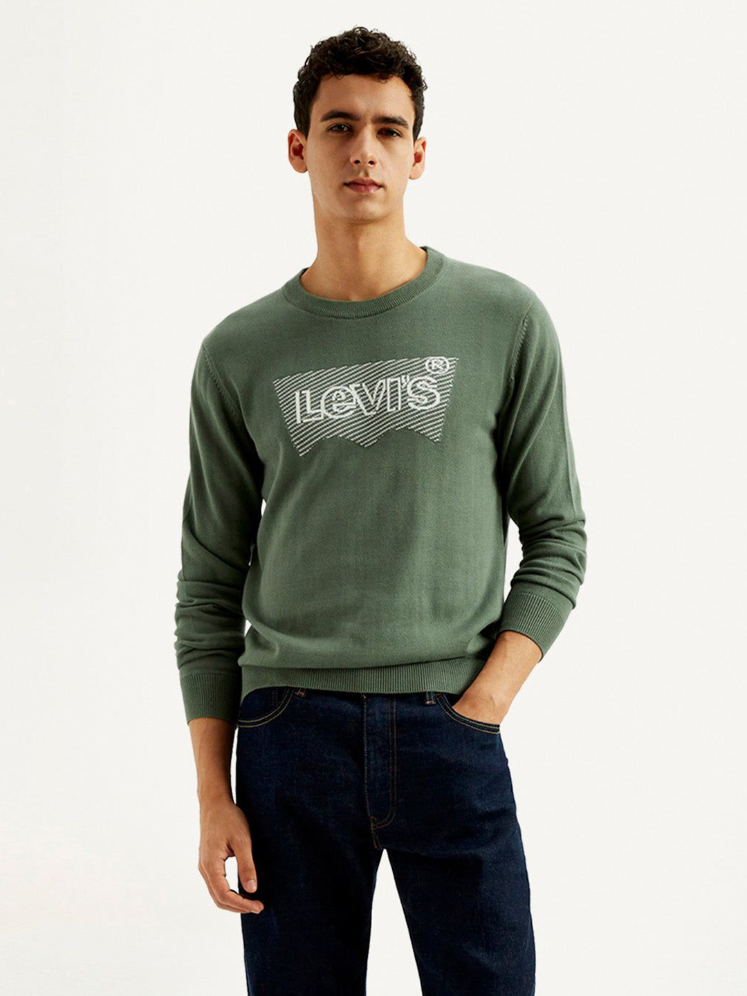 Levis Brand Logo Printed Crew Neck Cotton Pullover Sweater