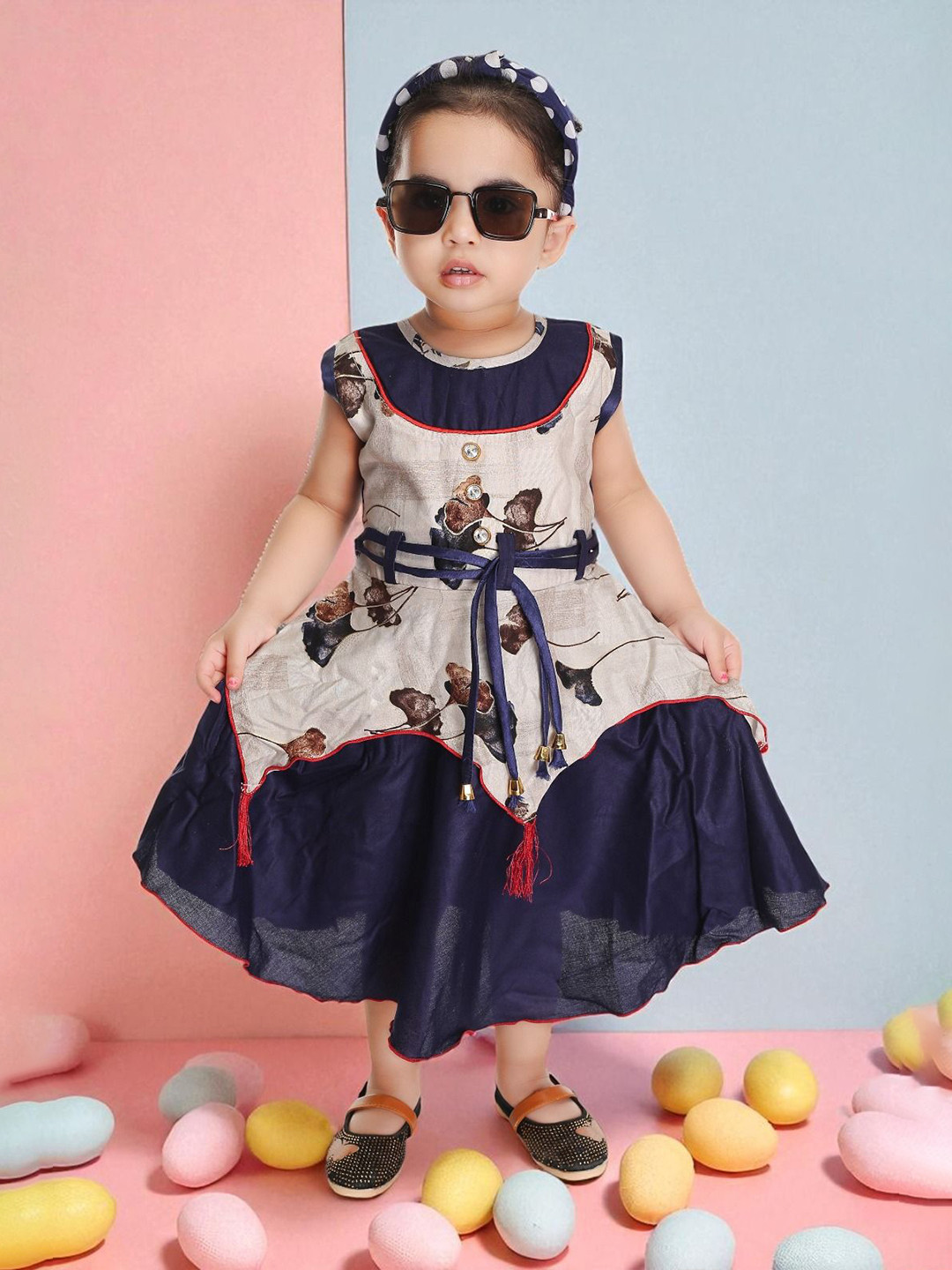 NEW GEN Girls Floral Printed Tie-Ups A-Line Midi Dresses