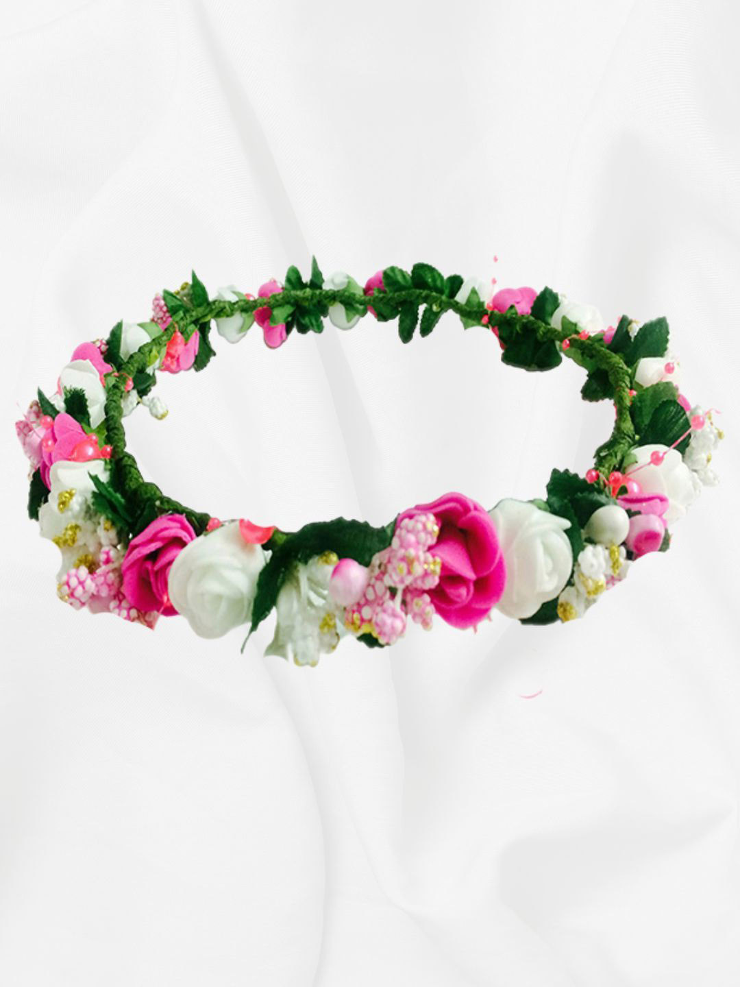Loops n knots Magenta &White Floral Tiara Crown