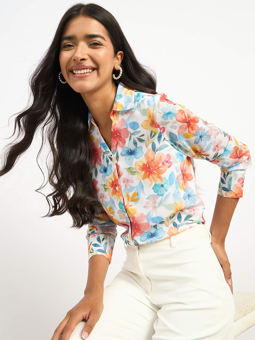 SALT ATTIRE Women Relaxed Fit Floral Printed Spread Collar Casual Shirt