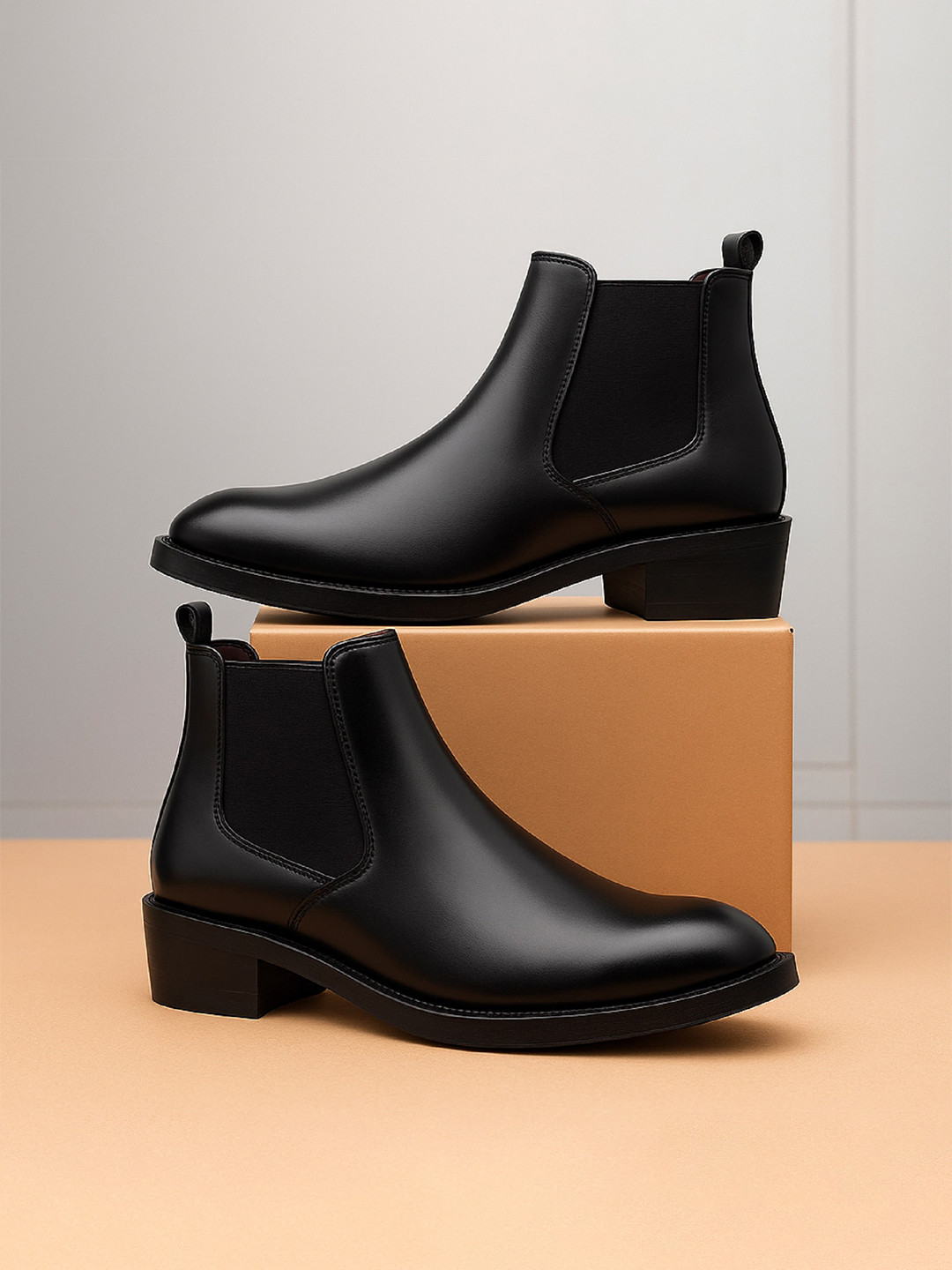 Bxxy Men Black 2 Inch Height Increasing Ankle Chelsea Boots