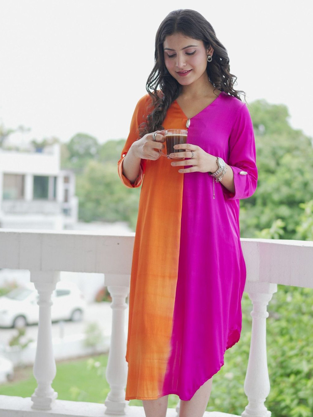 OCTOBER Magenta Mimosa Organic Satin Dress