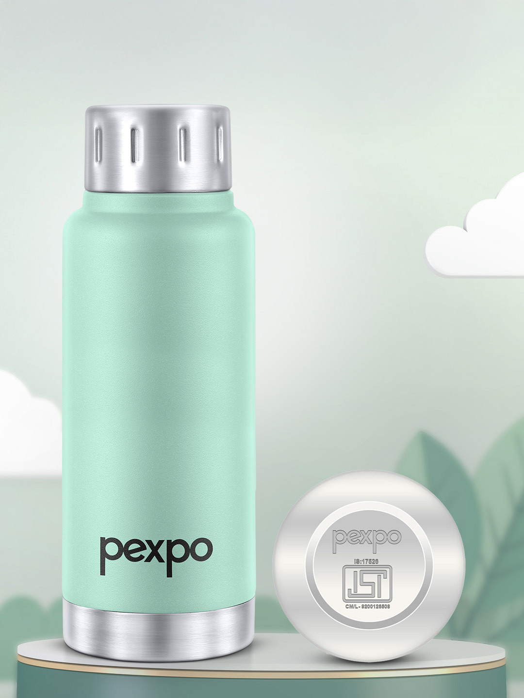 Pexpo Cameo Sea Green Double Wall Hot and Cold Upto 8 Hrs Flask Water Bottle 300ml