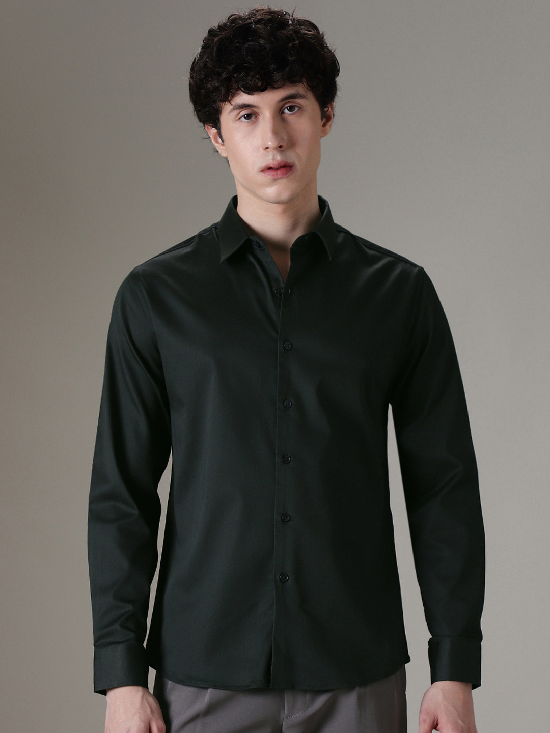 Banana Club Classic Slim Fit Spread Collar Satin Formal Shirt