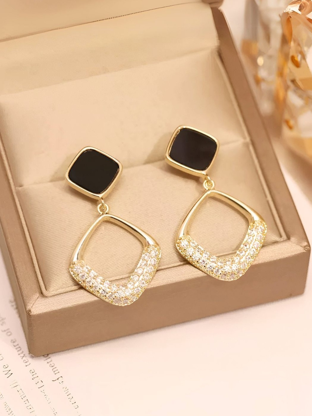 DressBerry Women Square Black with Shine Korean Drop Earrings