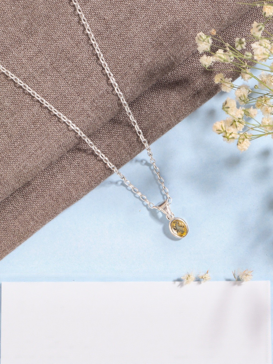 FUSIONARI Women Yellow 925 Sterling Silver Citrine Pendant with Chain