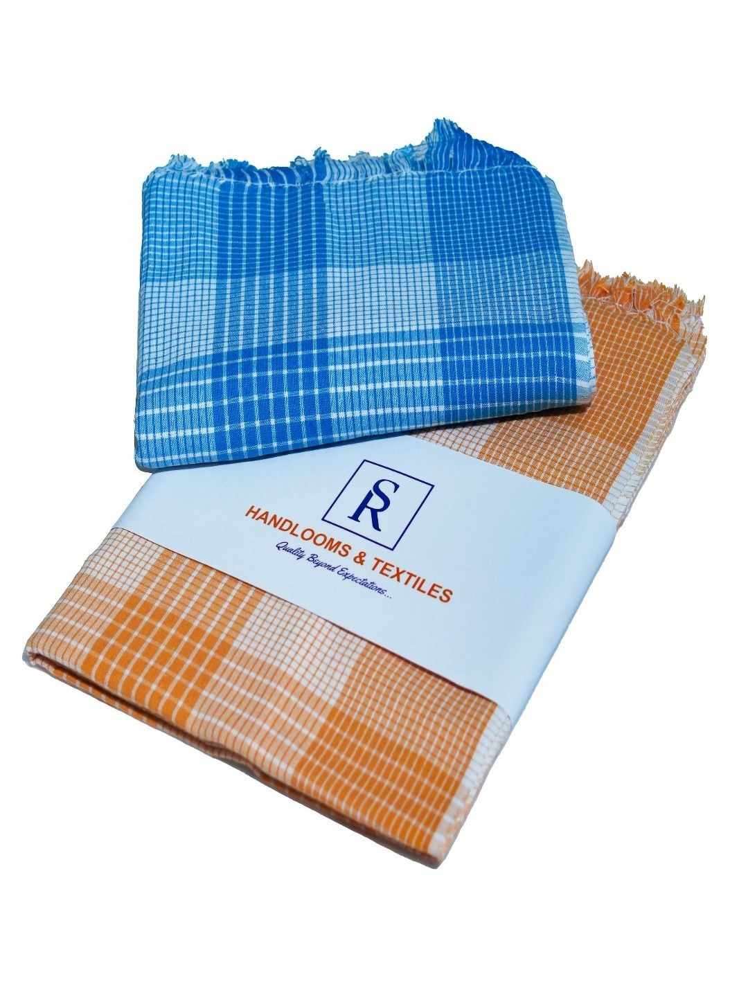 SR HANDLOOMS AND TEXTILES Set Of 2 Checked Pure Cotton 400 GSM Bath Towels