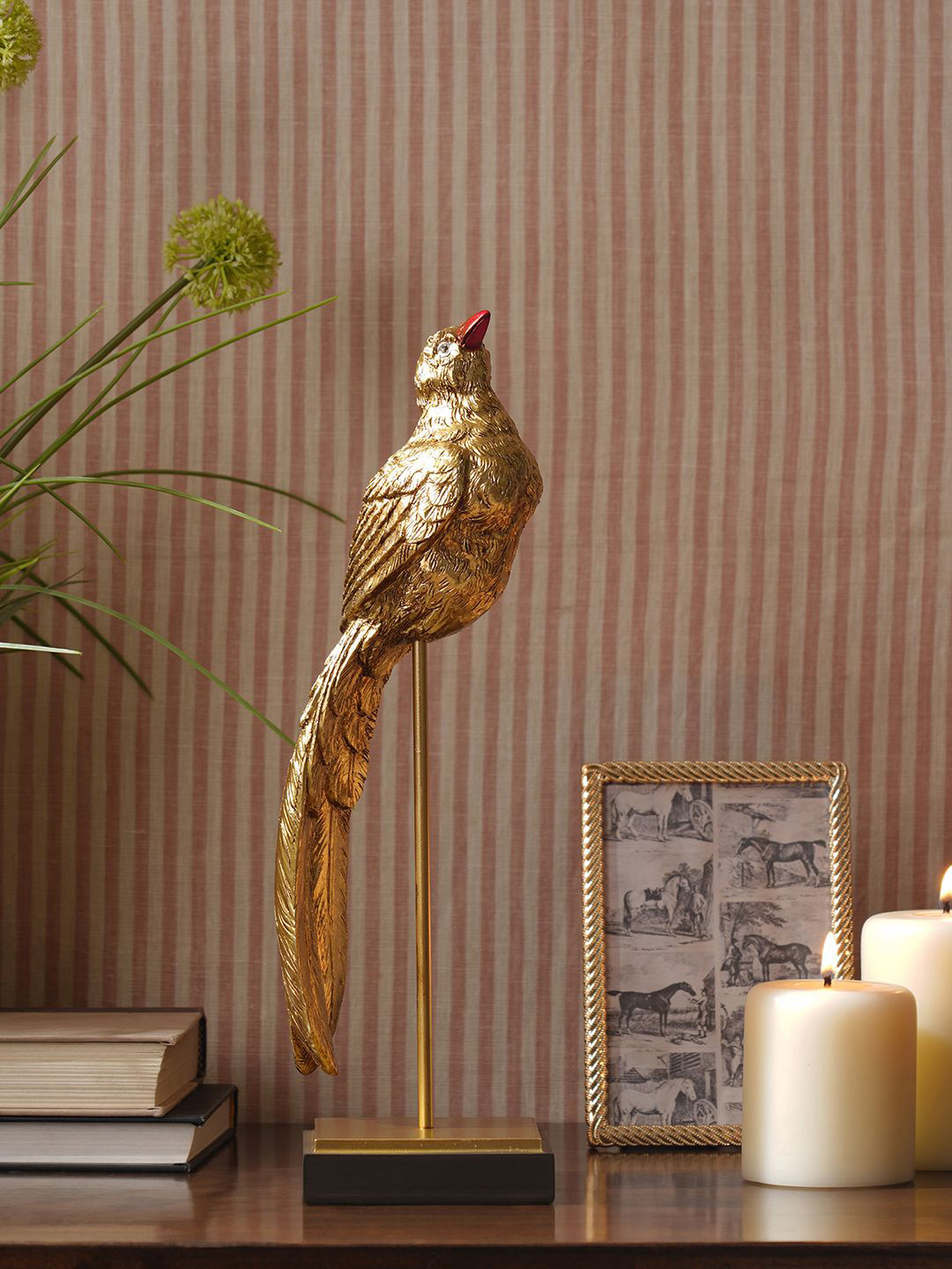 Pure Home and Living Gold-Toned Bird Figurine With Stand Showpiece