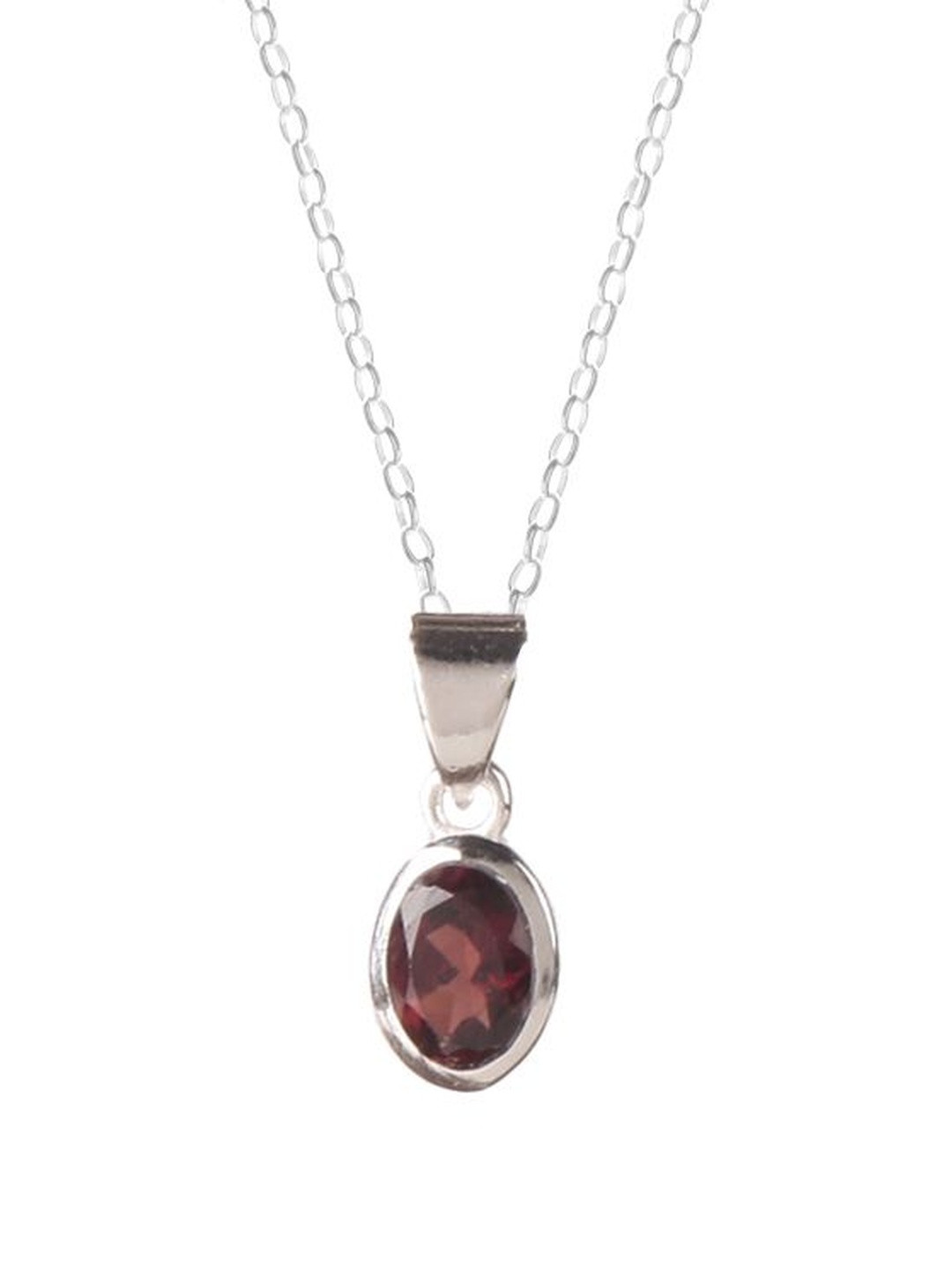 FUSIONARI Women Red 925 Sterling Silver Garnet Pendant with Chain